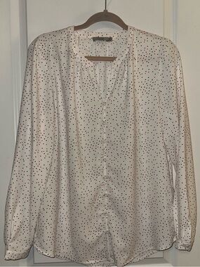 Dalia Cream Button-Up Blouse with Red and Black Dot Print